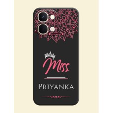 Mrs Name with Floral Design On Space Black Custom Soft Matte Mobile Back Cover - Vivo T5X 5G