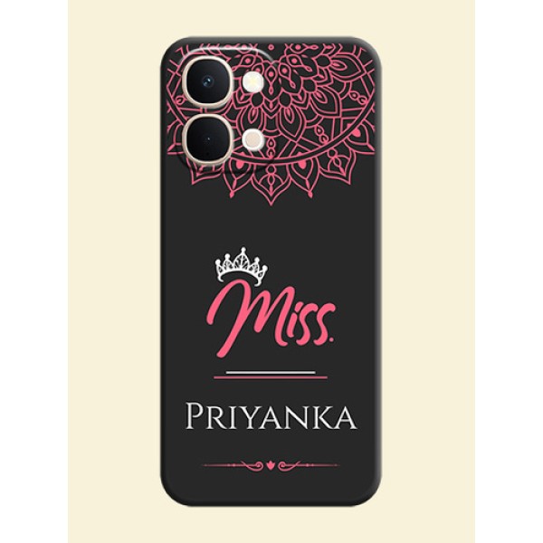 Mrs Name with Floral Design On Space Black Custom Soft Matte Mobile Back Cover - Vivo T5X 5G Mrs Name with Floral Design On Space Black Custom Soft Matte Mobile Back Cover - Vivo T5X 5G