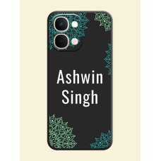 Your Name with Floral Design On Space Black Custom Soft Matte Mobile Back Cover - Vivo T5X 5G