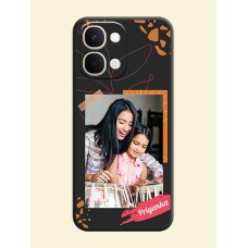 Orange Photo Frame On Space Black Custom Soft Matte Mobile Back Cover - Vivo T5X 5G