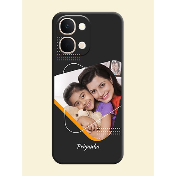 Yellow Triangle on Photo On Space Black Custom Soft Matte Mobile Back Cover - Vivo T5X 5G Yellow Triangle on Photo On Space Black Custom Soft Matte Mobile Back Cover - Vivo T5X 5G