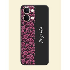 Pink Floral Pattern Design With Custom Text On Space Black Custom Soft Matte Mobile Back Cover - Vivo T5X 5G