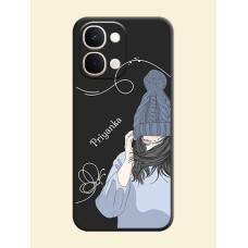 Girl With Blue Winter Outfiit Custom Text Design On Space Black Custom Soft Matte Mobile Back Cover - Vivo T5X 5G