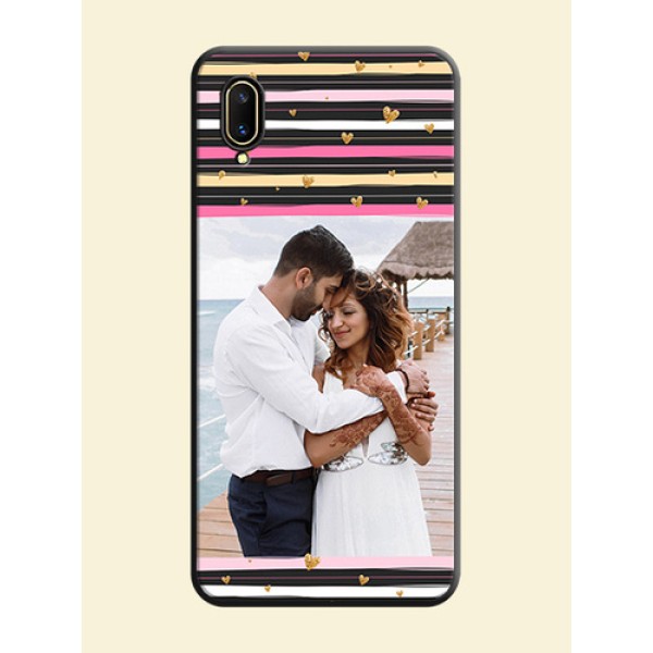 Multicolor Lines and Golden Love Symbols Design on Photo on Space Black Soft Matte Mobile Cover - Vivo V11 Pro Multicolor Lines and Golden Love Symbols Design on Photo on Space Black Soft Matte Mobile Cover - Vivo V11 Pro