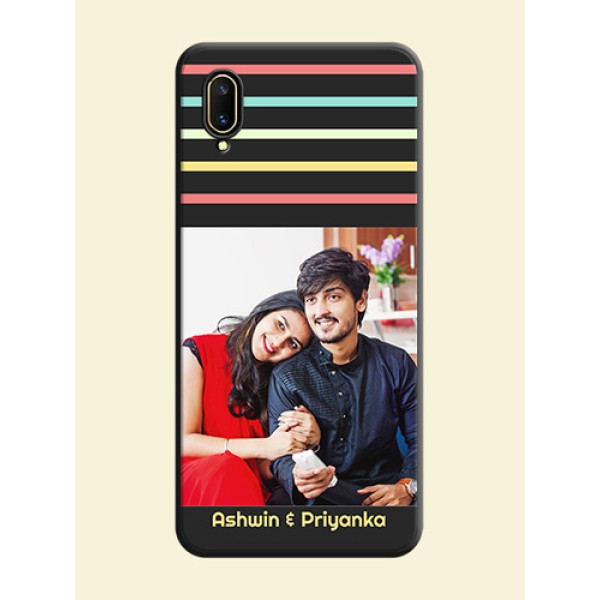 Color Stripes with Photo and Text on Photo on Space Black Soft Matte Mobile Case - Vivo V11 Pro Color Stripes with Photo and Text on Photo on Space Black Soft Matte Mobile Case - Vivo V11 Pro