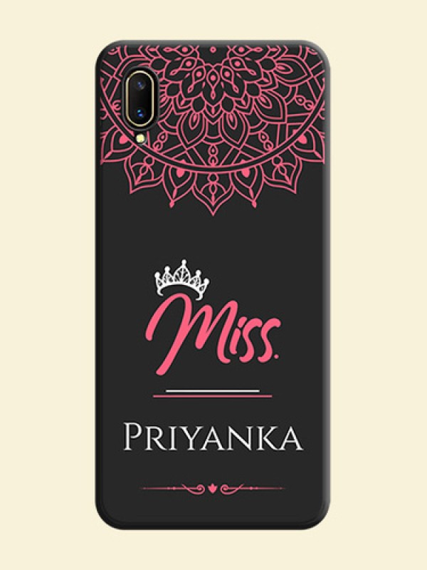 Mrs Name with Floral Design on Space Black Personalized Soft Matte Phone Covers - Vivo V11 Pro