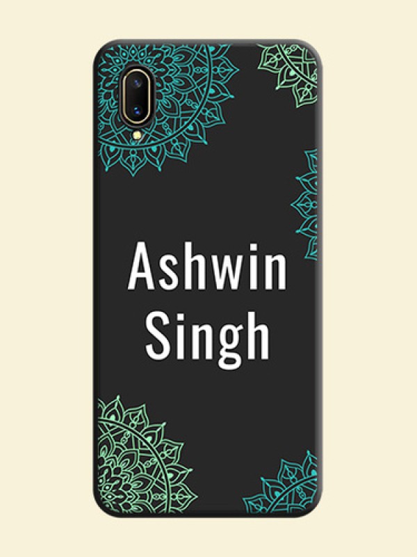 Your Name with Floral Design on Space Black Custom Soft Matte Back Cover - Vivo V11 Pro
