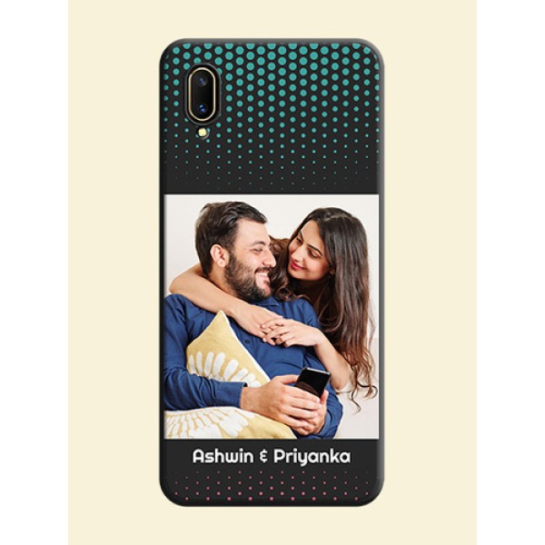 Faded Dots with Grunge Photo Frame and Text on Space Black Custom Soft Matte Phone Cases - Vivo V11 Pro Faded Dots with Grunge Photo Frame and Text on Space Black Custom Soft Matte Phone Cases - Vivo V11 Pro