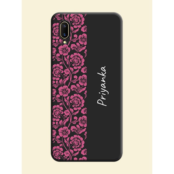 Pink Floral Pattern Design With Custom Text On Space Black Personalized Soft Matte Phone Covers -Vivo V11 Pro Pink Floral Pattern Design With Custom Text On Space Black Personalized Soft Matte Phone Covers -Vivo V11 Pro