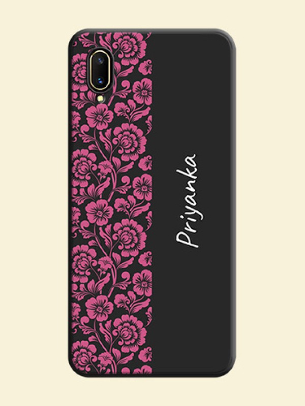 Pink Floral Pattern Design With Custom Text On Space Black Personalized Soft Matte Phone Covers -Vivo V11 Pro