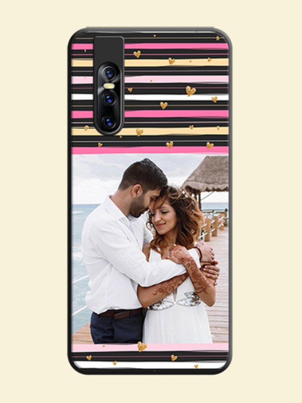 Multicolor Lines and Golden Love Symbols Design - Photo on Space Black Soft Matte Mobile Cover - Vivo V15 Pro