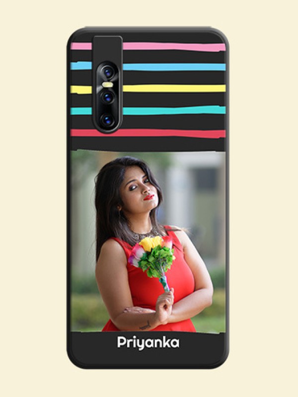 Multicolor Lines with Image on Space Black Personalized Soft Matte Phone Covers - Vivo V15 Pro