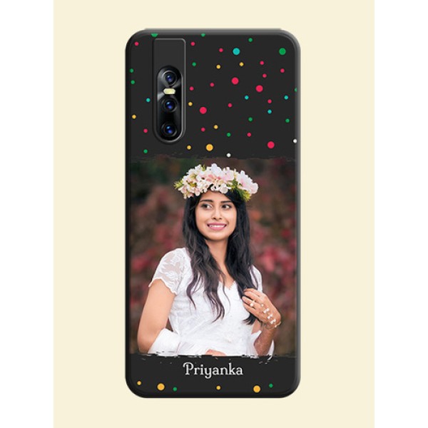 Multicolor Dotted Pattern with Text on Space Black Custom Soft Matte Phone Back Cover - Vivo V15 Pro Multicolor Dotted Pattern with Text on Space Black Custom Soft Matte Phone Back Cover - Vivo V15 Pro