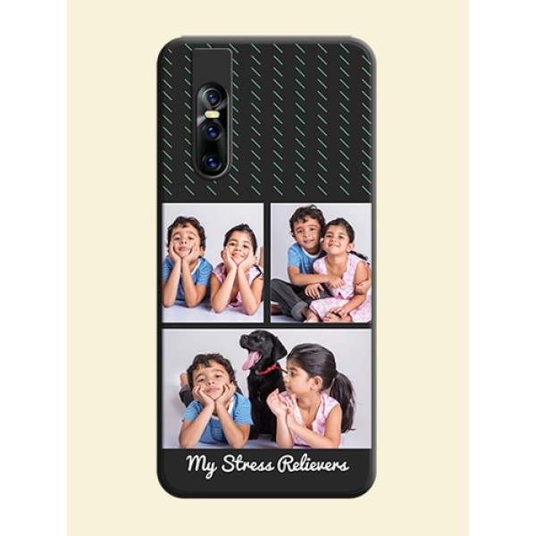 Cross Dotted Pattern with 2 Image Holder on Personalised Space Black Soft Matte Cases - Vivo V15 Pro Cross Dotted Pattern with 2 Image Holder on Personalised Space Black Soft Matte Cases - Vivo V15 Pro