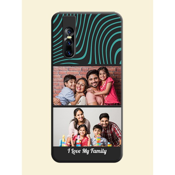 Wave Pattern with 2 Image Holder on Space Black Personalized Soft Matte Phone Covers - Vivo V15 Pro Wave Pattern with 2 Image Holder on Space Black Personalized Soft Matte Phone Covers - Vivo V15 Pro