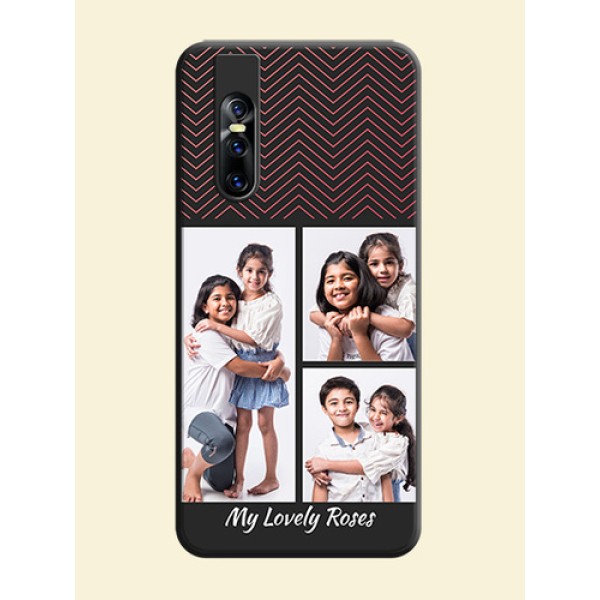 Wave Pattern with 3 Image Holder on Space Black Custom Soft Matte Back Cover - Vivo V15 Pro Wave Pattern with 3 Image Holder on Space Black Custom Soft Matte Back Cover - Vivo V15 Pro