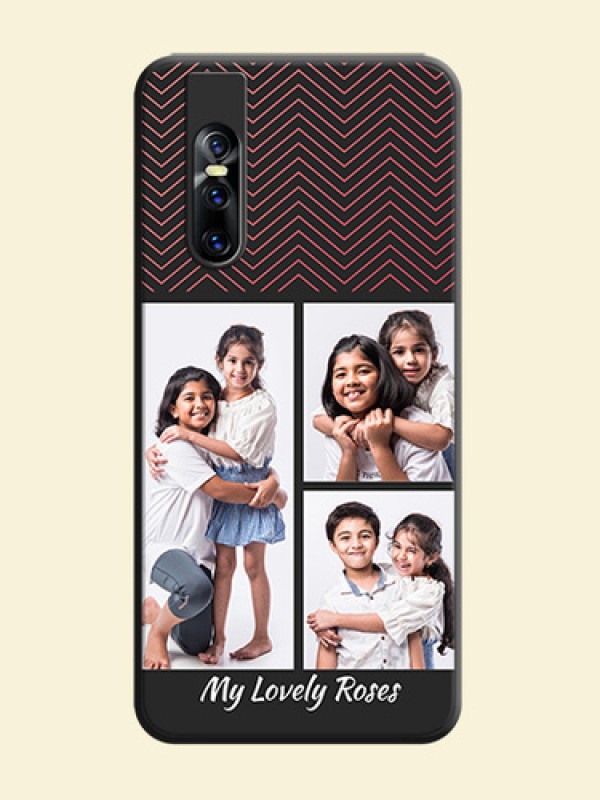 Wave Pattern with 3 Image Holder on Space Black Custom Soft Matte Back Cover - Vivo V15 Pro
