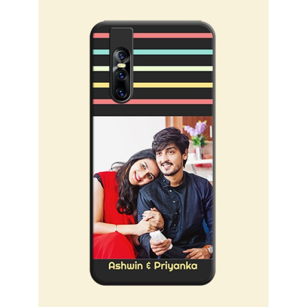 Color Stripes with Photo and Text - Photo on Space Black Soft Matte Mobile Case - Vivo V15 Pro Color Stripes with Photo and Text - Photo on Space Black Soft Matte Mobile Case - Vivo V15 Pro