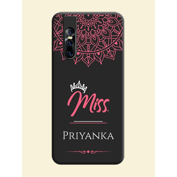 Mrs Name with Floral Design on Space Black Personalized Soft Matte Phone Covers - Vivo V15 Pro Mrs Name with Floral Design on Space Black Personalized Soft Matte Phone Covers - Vivo V15 Pro