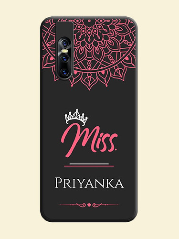 Mrs Name with Floral Design on Space Black Personalized Soft Matte Phone Covers - Vivo V15 Pro