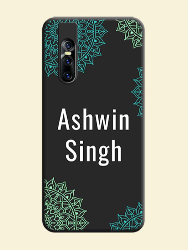 Your Name with Floral Design on Space Black Custom Soft Matte Back Cover - Vivo V15 Pro