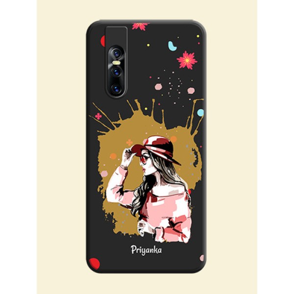 Mordern Lady With Color Splash Background With Custom Text On Space Black Personalized Soft Matte Phone Covers -Vivo V15 Pro