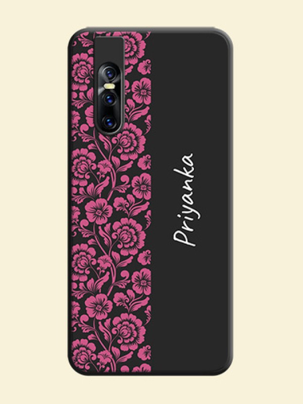 Pink Floral Pattern Design With Custom Text On Space Black Personalized Soft Matte Phone Covers -Vivo V15 Pro