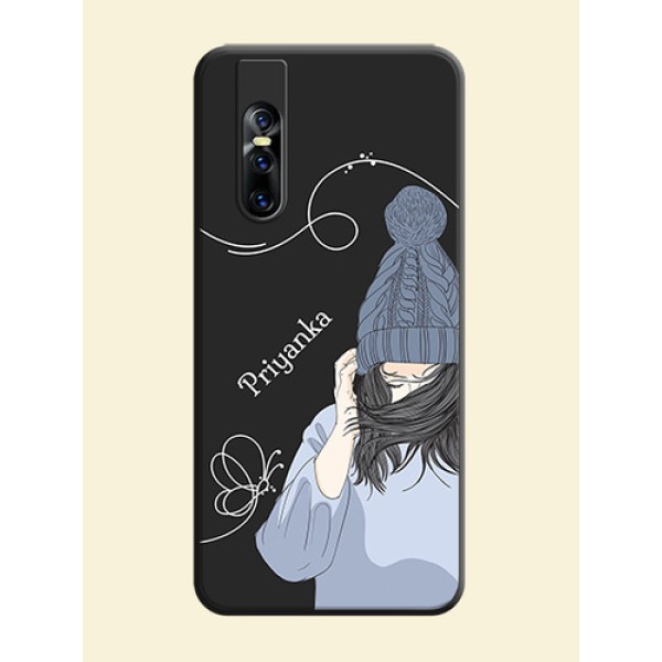 Girl With Blue Winter Outfiit Custom Text Design On Space Black Personalized Soft Matte Phone Covers -Vivo V15 Pro Girl With Blue Winter Outfiit Custom Text Design On Space Black Personalized Soft Matte Phone Covers -Vivo V15 Pro