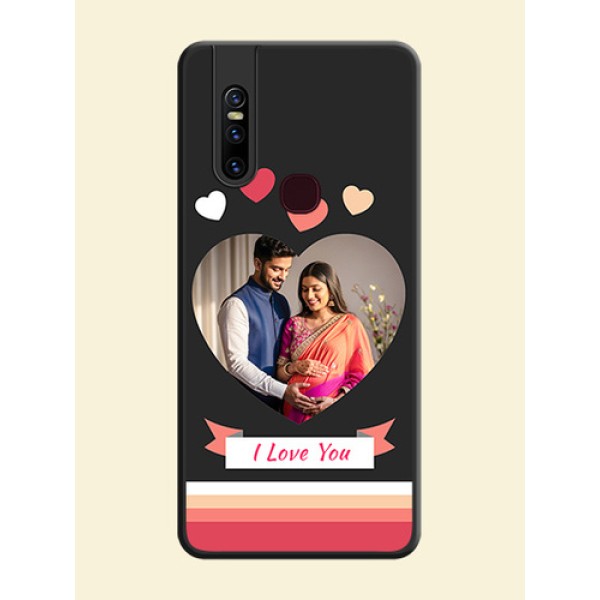 Love Shaped Photo with Colorful Stripes on Personalised Space Black Soft Matte Cases - Vivo V15 Love Shaped Photo with Colorful Stripes on Personalised Space Black Soft Matte Cases - Vivo V15