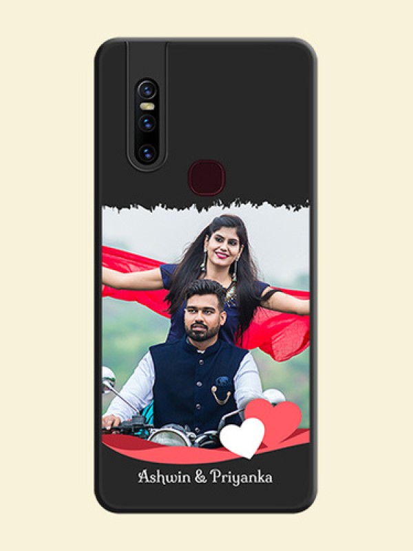 Pin Color Love Shaped Ribbon Design with Text on Space Black Custom Soft Matte Phone Back Cover - Vivo V15