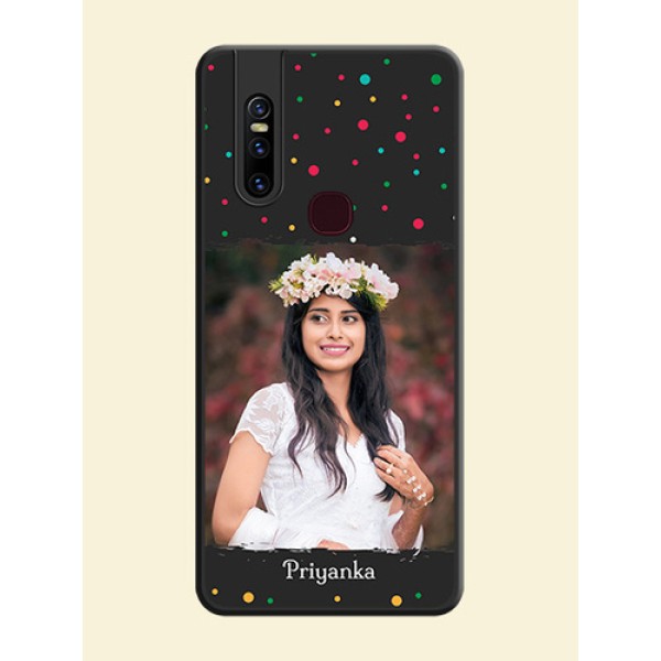 Multicolor Dotted Pattern with Text on Space Black Custom Soft Matte Phone Back Cover - Vivo V15 Multicolor Dotted Pattern with Text on Space Black Custom Soft Matte Phone Back Cover - Vivo V15
