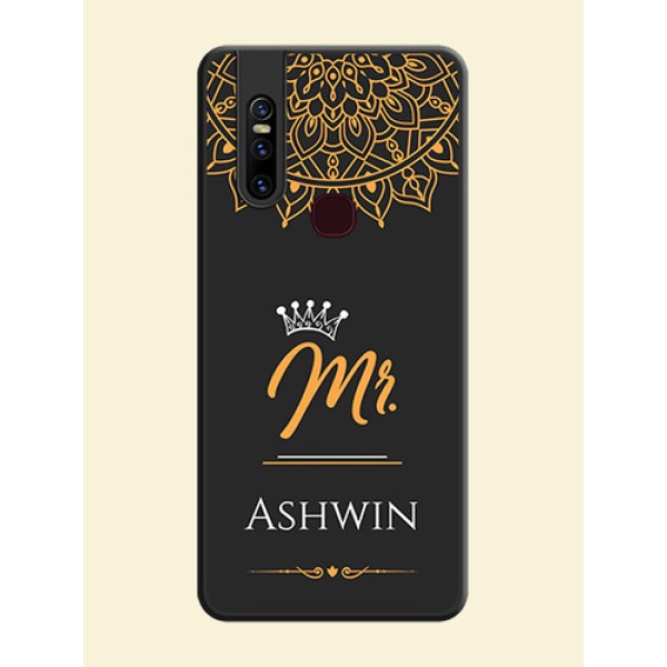 Mr Name with Floral Design on Personalised Space Black Soft Matte Cases - Vivo V15 Mr Name with Floral Design on Personalised Space Black Soft Matte Cases - Vivo V15
