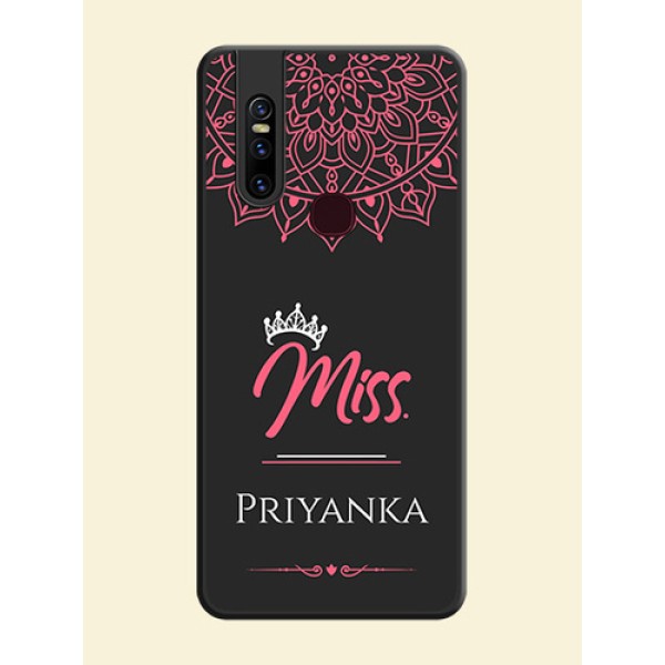 Mrs Name with Floral Design on Space Black Personalized Soft Matte Phone Covers - Vivo V15 Mrs Name with Floral Design on Space Black Personalized Soft Matte Phone Covers - Vivo V15