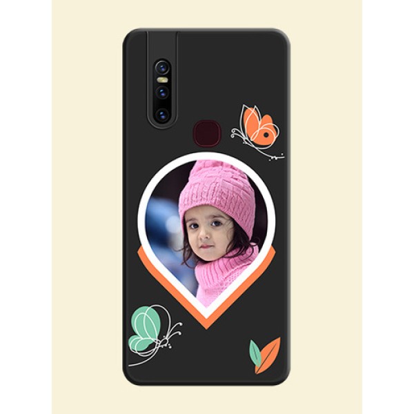 Upload Pic With Simple Butterly Design On Space Black Personalized Soft Matte Phone Covers -Vivo V15 Upload Pic With Simple Butterly Design On Space Black Personalized Soft Matte Phone Covers -Vivo V15