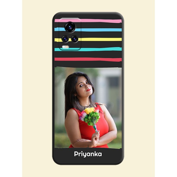 Multicolor Lines with Image on Space Black Personalized Soft Matte Phone Covers - Vivo V20 Pro 5G Multicolor Lines with Image on Space Black Personalized Soft Matte Phone Covers - Vivo V20 Pro 5G