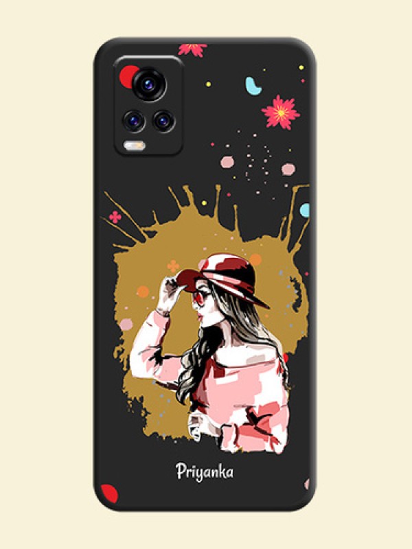 Mordern Lady With Color Splash Background With Custom Text On Space Black Personalized Soft Matte Phone Covers -Vivo V20 Pro