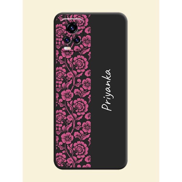 Pink Floral Pattern Design With Custom Text On Space Black Personalized Soft Matte Phone Covers -Vivo V20 Pro Pink Floral Pattern Design With Custom Text On Space Black Personalized Soft Matte Phone Covers -Vivo V20 Pro