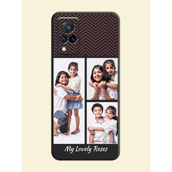 Wave Pattern with 3 Image Holder on Space Black Custom Soft Matte Back Cover - Vivo V21 5G Wave Pattern with 3 Image Holder on Space Black Custom Soft Matte Back Cover - Vivo V21 5G