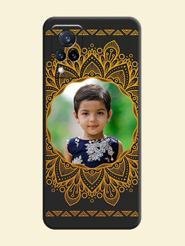 Round Image with Floral Design on Photo on Space Black Soft Matte Mobile Cover - Vivo V21 5G