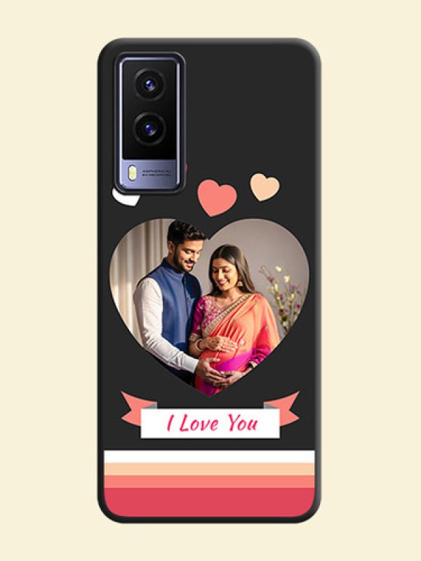 Love Shaped Photo with Colorful Stripes on Personalised Space Black Soft Matte Cases - Vivo V21E 5G