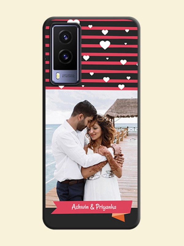 White Color Love Symbols with Pink Lines Pattern on Space Black Custom Soft Matte Phone Cases - Vivo V21E 5G
