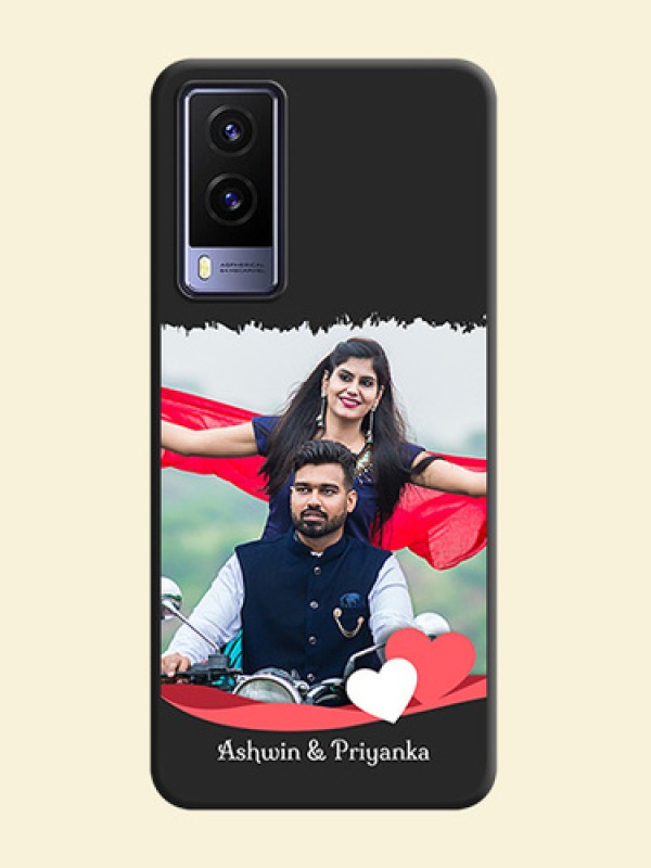 Pin Color Love Shaped Ribbon Design with Text on Space Black Custom Soft Matte Phone Back Cover - Vivo V21E 5G