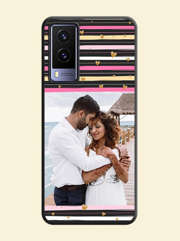 Multicolor Lines and Golden Love Symbols Design on Photo on Space Black Soft Matte Mobile Cover - Vivo V21E 5G