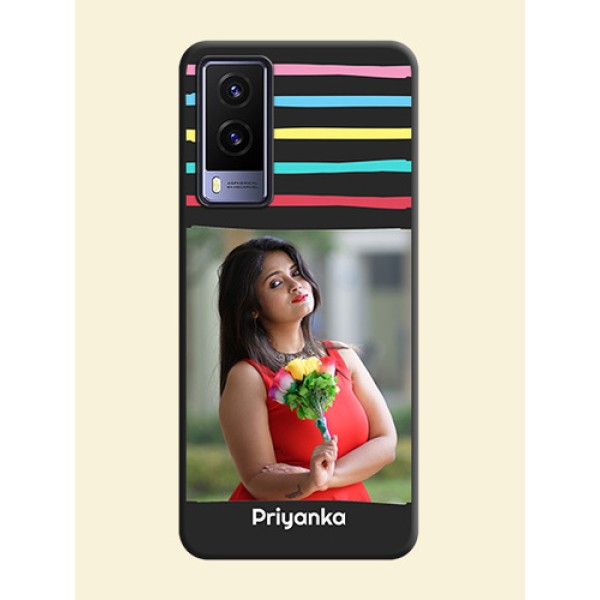 Multicolor Lines with Image on Space Black Personalized Soft Matte Phone Covers - Vivo V21E 5G Multicolor Lines with Image on Space Black Personalized Soft Matte Phone Covers - Vivo V21E 5G