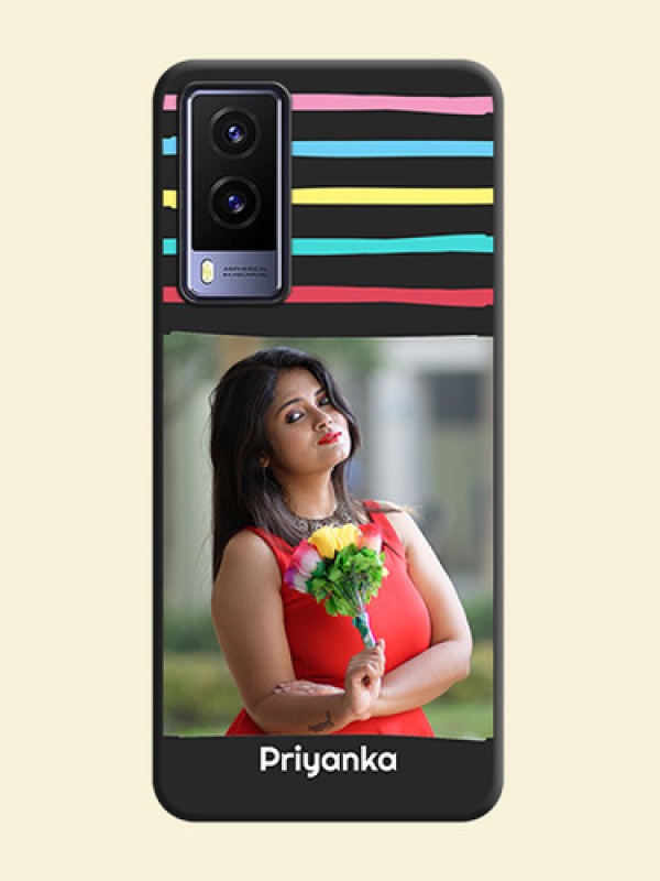 Multicolor Lines with Image on Space Black Personalized Soft Matte Phone Covers - Vivo V21E 5G