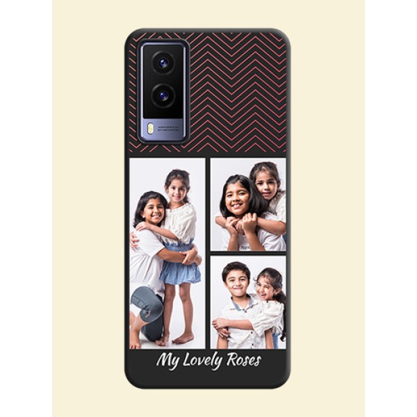 Wave Pattern with 3 Image Holder on Space Black Custom Soft Matte Back Cover - Vivo V21E 5G Wave Pattern with 3 Image Holder on Space Black Custom Soft Matte Back Cover - Vivo V21E 5G