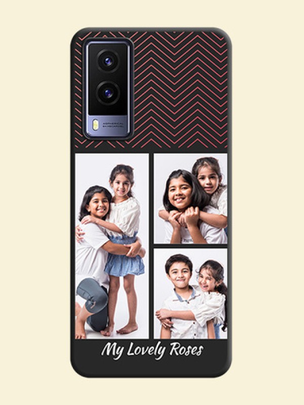 Wave Pattern with 3 Image Holder on Space Black Custom Soft Matte Back Cover - Vivo V21E 5G