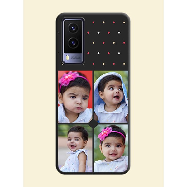 Multicolor Dotted Pattern with 4 Image Holder on Space Black Custom Soft Matte Phone Cases - Vivo V21E 5G Multicolor Dotted Pattern with 4 Image Holder on Space Black Custom Soft Matte Phone Cases - Vivo V21E 5G