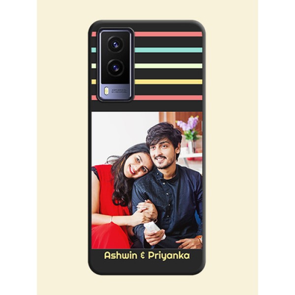Color Stripes with Photo and Text on Photo on Space Black Soft Matte Mobile Case - Vivo V21E 5G Color Stripes with Photo and Text on Photo on Space Black Soft Matte Mobile Case - Vivo V21E 5G