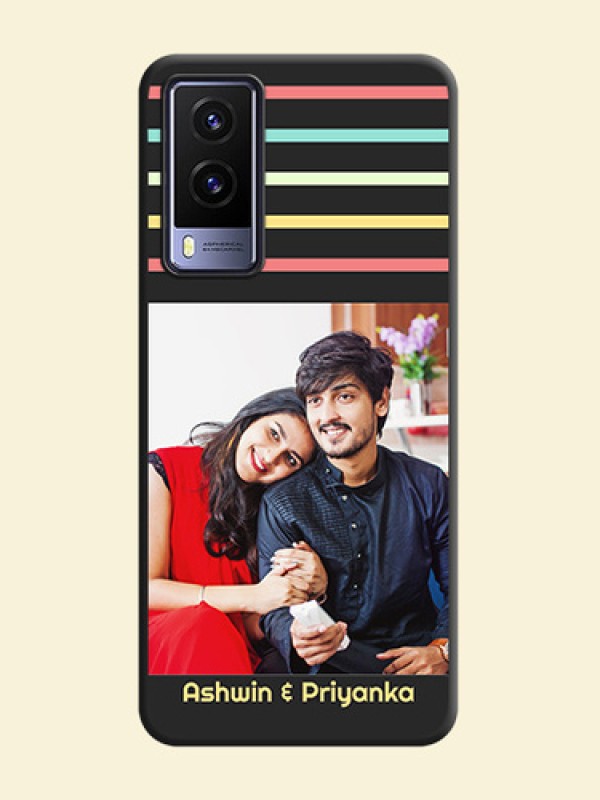 Color Stripes with Photo and Text on Photo on Space Black Soft Matte Mobile Case - Vivo V21E 5G
